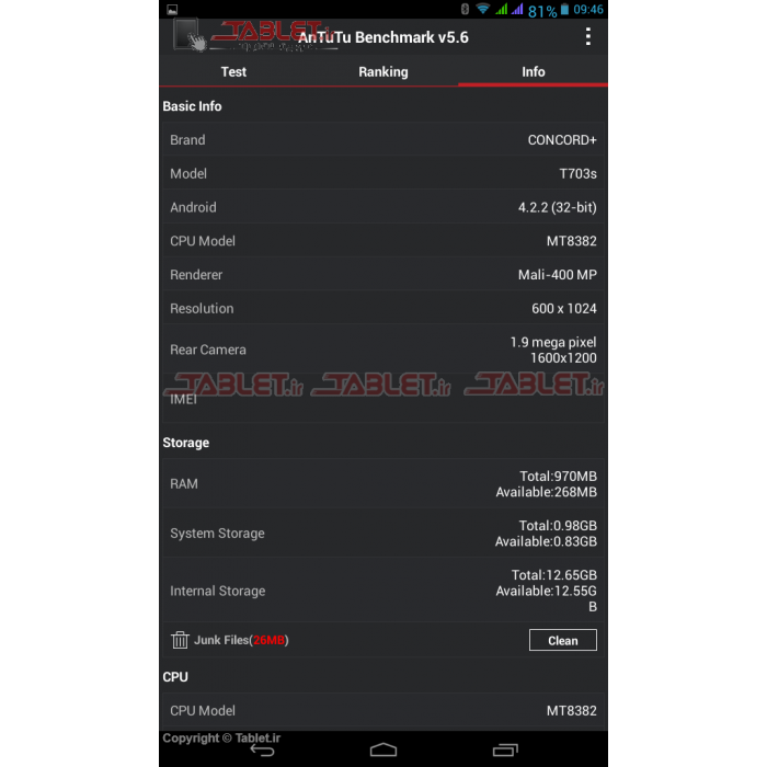 Tablet Concord Plus T703s 16gb تبلت کنکورد پلاس تی 703 اس 16 گیگابایت